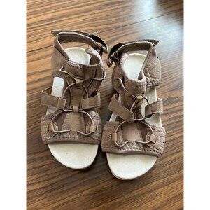 Tan slip on Velcro sandals U.S. size 4.5, EU size 35